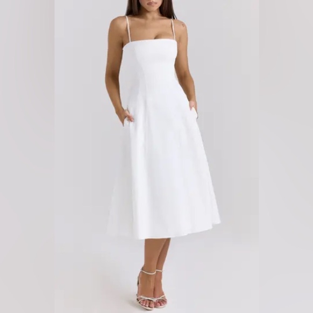 HOUSE OF CB Dolly Seamed Stretch Cotton Twill Midi Sundress